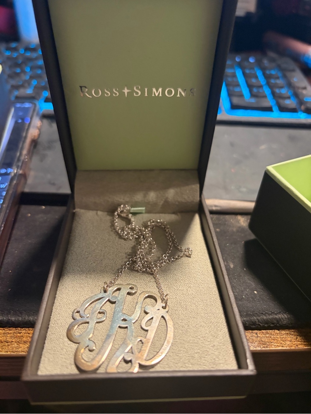 Ross-Simons Silver Script Monogram Necklace with Chain